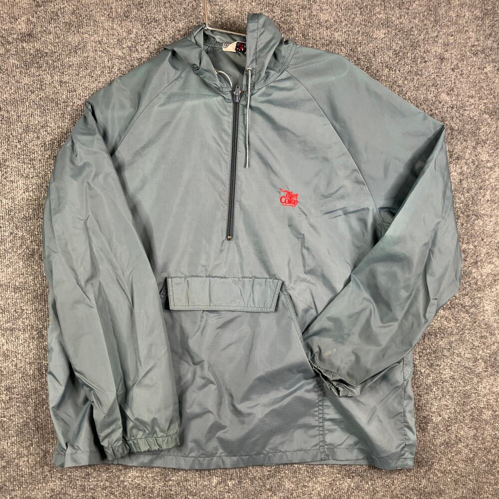 Vintage MVP Coke Windbreaker Jacket Mens L Gray Half Zip Hooded Nylon